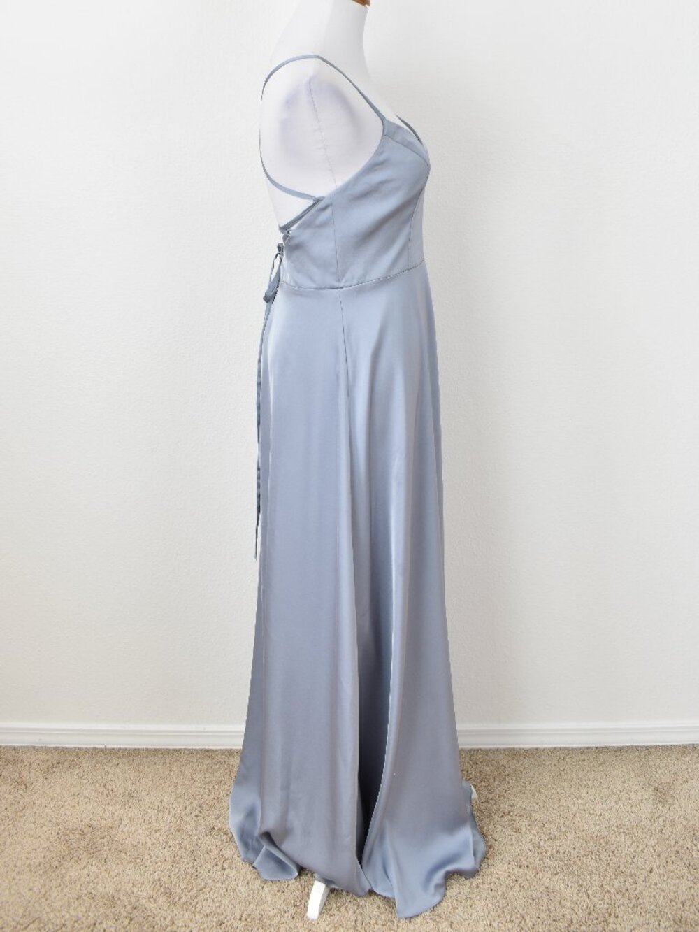 Azazie Mei Dusty Blue Metallic Satin Formal Dress - 4 - Picture 6 of 11